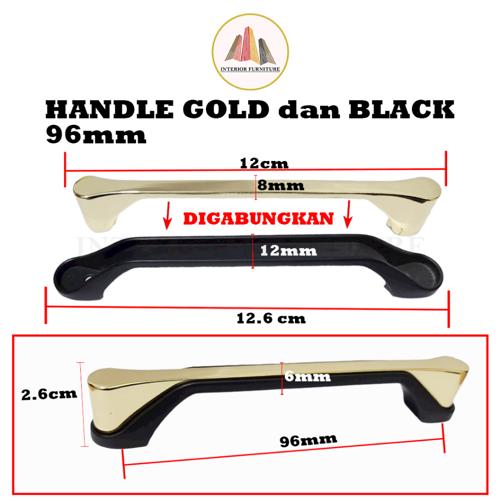 Gold Hitam Handle Emas Hitam Tarikan Laci Gagang Pintu Lemari 96 mm dan 128 mm 8103.