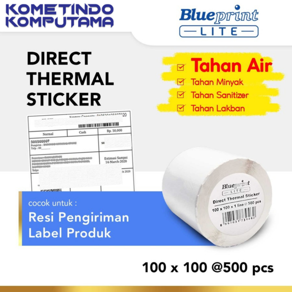 BL-DTS1001001 Direct Thermal Sticker 100x100 mm isi 500pcs BLUEPRINT LITE Label Resi Online