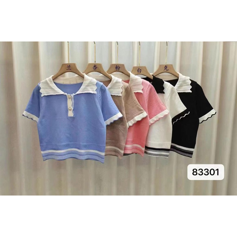 Kaos kerah rajut wanita