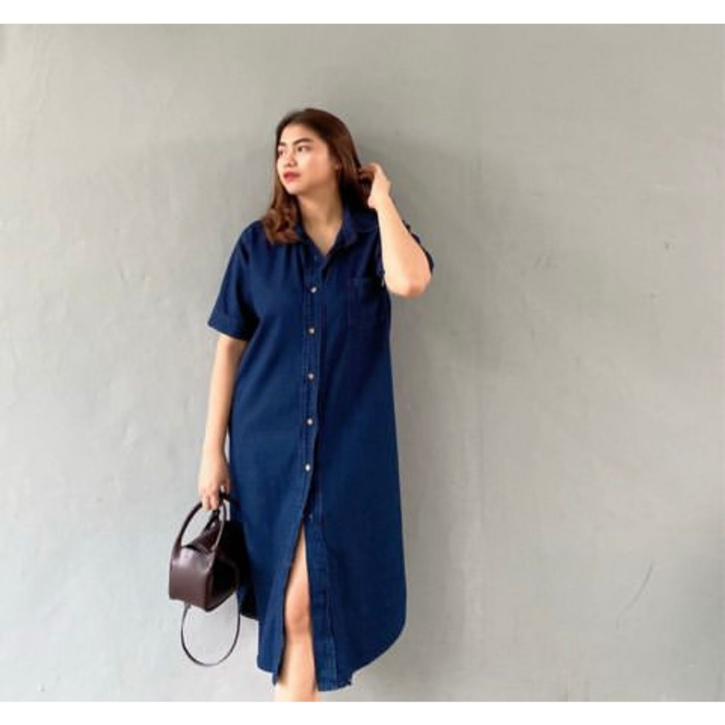 DRESS DENIM LENGAN PENDEK