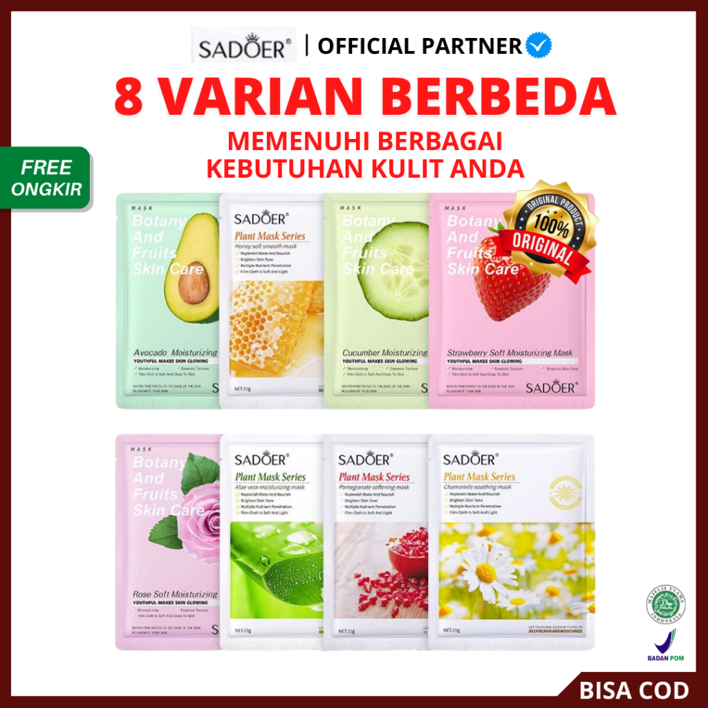 [ SATUAN ] SADOER Sheetmask Hydrating Essence Face Mask Brightening dan Anti Acne - Masker Wajah Topeng