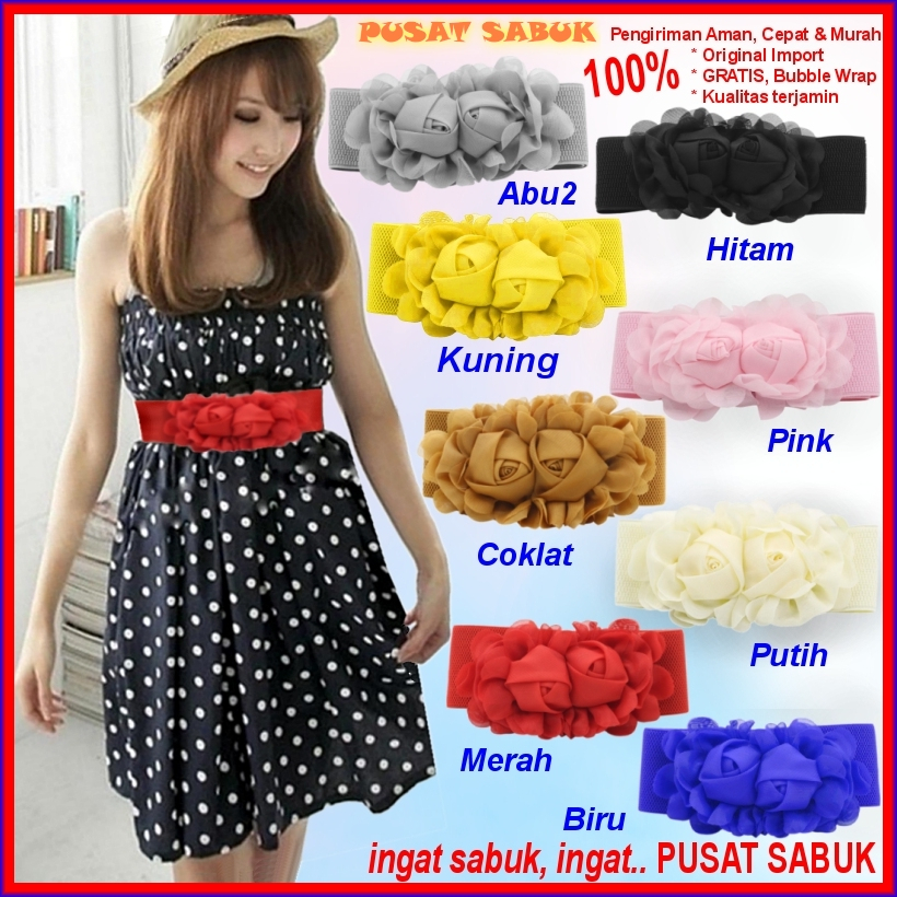 Ikat Pinggang Wanita Fashion Korea Obi Sabuk Belt Gesper Karet Cewek Oby korset Polos Kepang plat