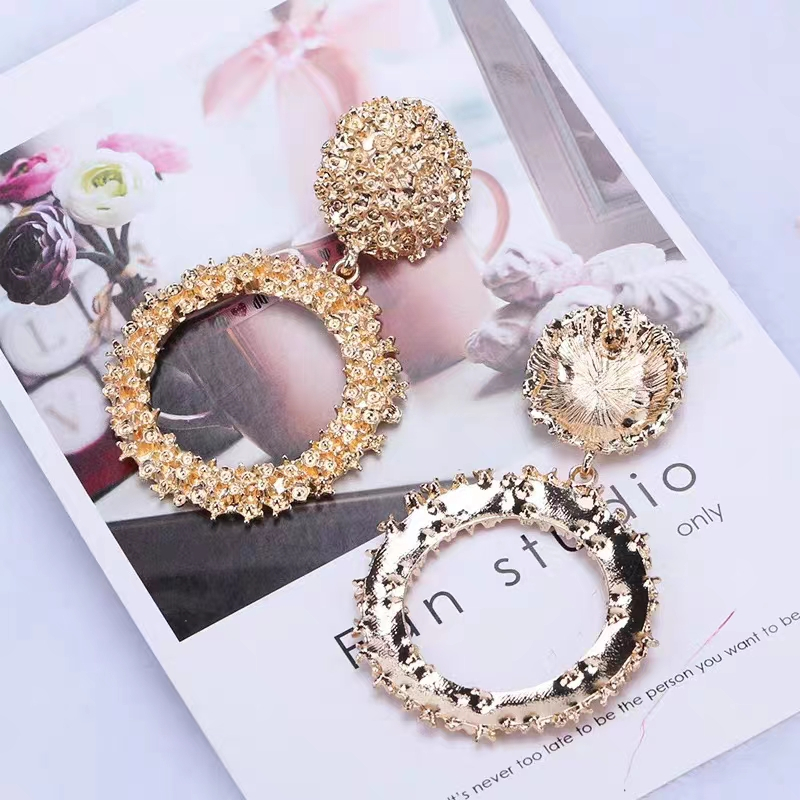 Anting Tusuk Wanita Bentuk Dua Lingkaran Dengan Berlian Imitasi / Anting Tusuk Wanita Lingkaran