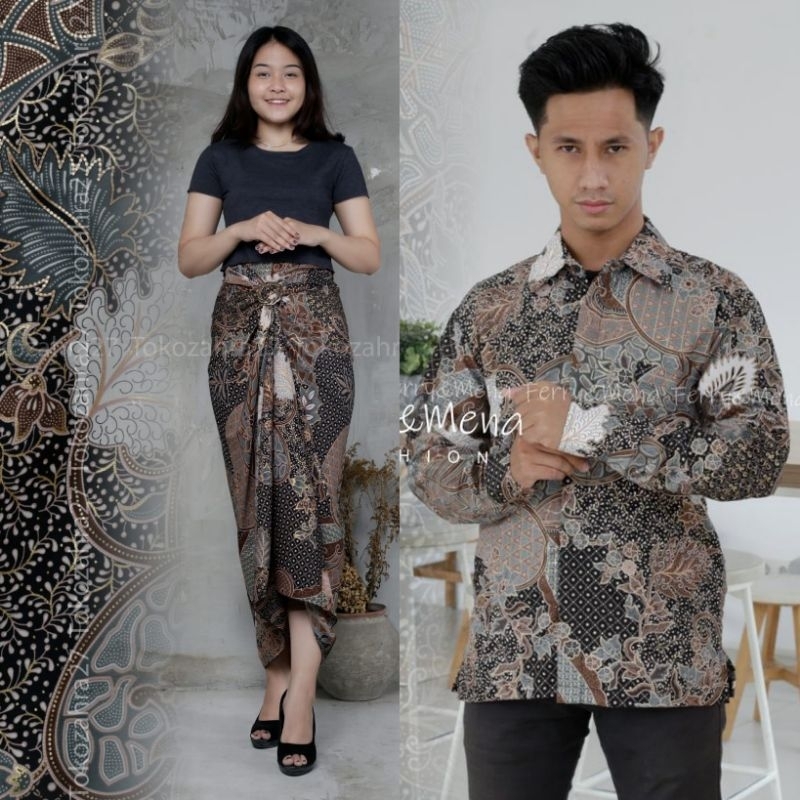 Couple Kemeja Batik Rok Lilit batik Lengan Panjang MOTIF AUREL