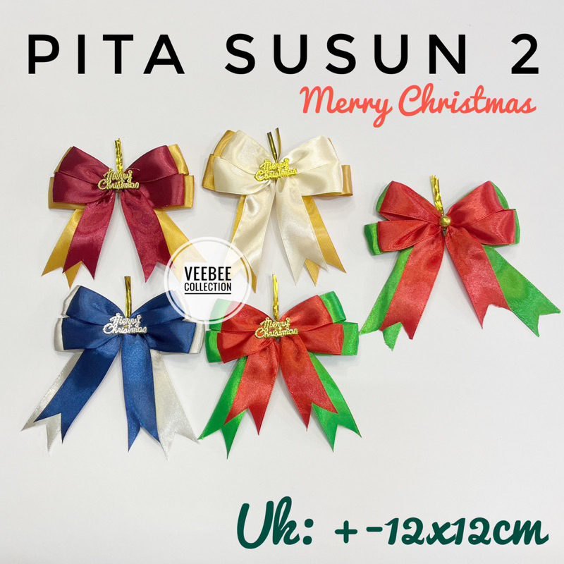 

Pita Hias Susun 2 Tulisan Merry Christmas/ pita satin hias hampers sovenir kado natal/ ribbon/ aksesories pohon natal/ pita natal