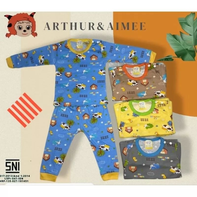 3 Pcs Setelan Arthur Panjang / Piyama  Arthur aimee
