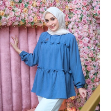 Ounadoutfit Naura blouse wanita rampel casual cantik muslimah murah polos / atasan cringkle / baju rample wanita / kemeja polos muslim