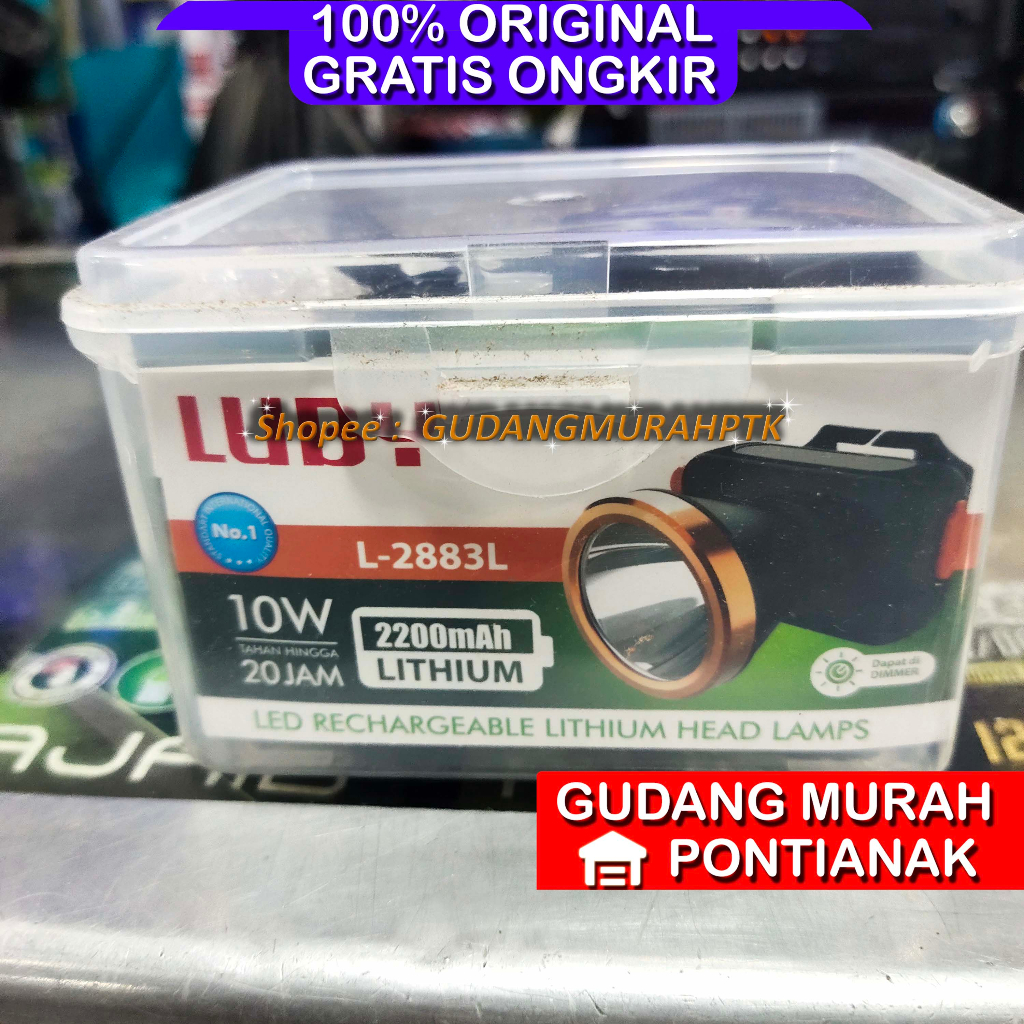 Senter Kepala LUBY L 2883L Senter HEADLAMP 10W Tahan 20 JAM L2883L 2200mAh
