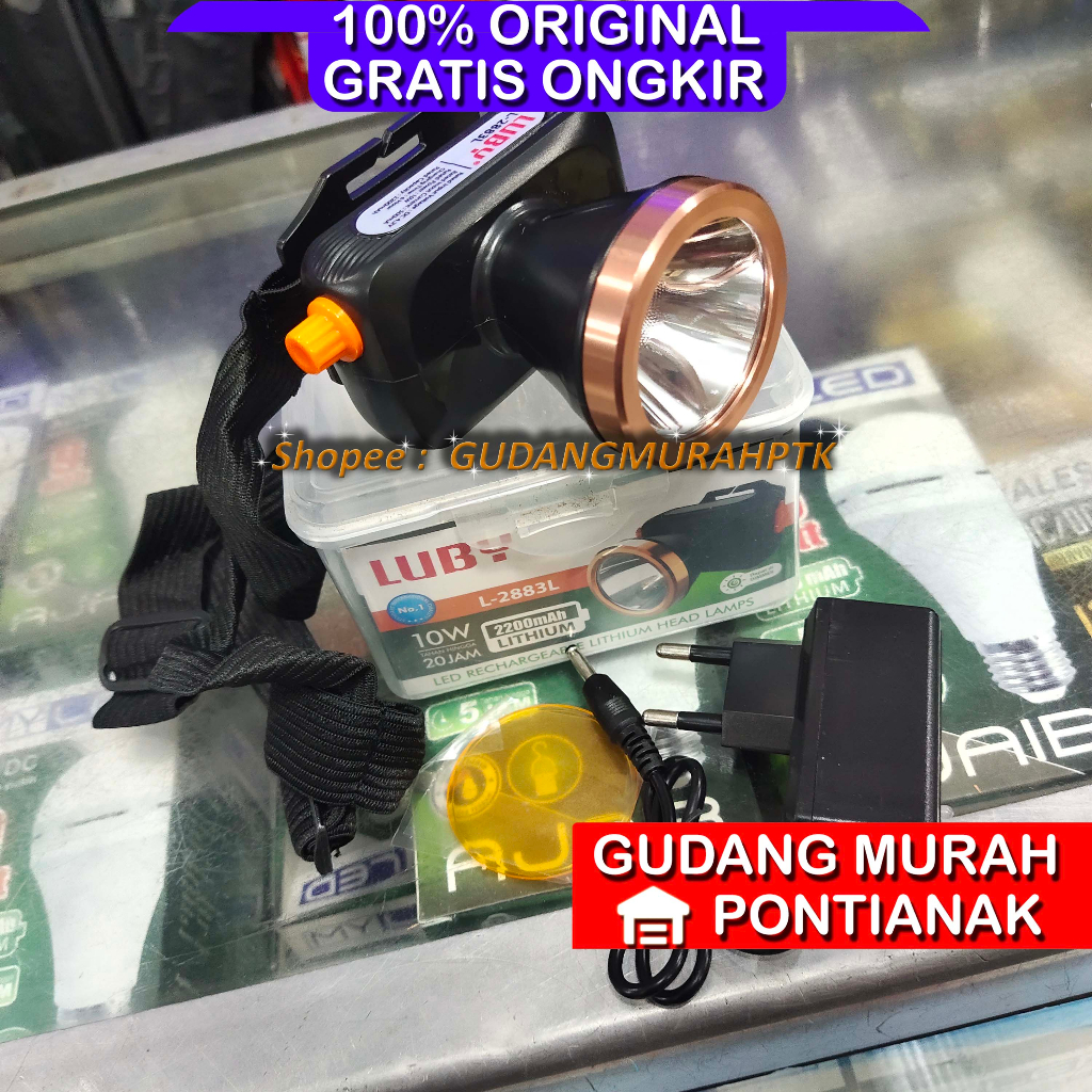 Senter Kepala LUBY L 2883L Senter HEADLAMP 10W Tahan 20 JAM L2883L 2200mAh