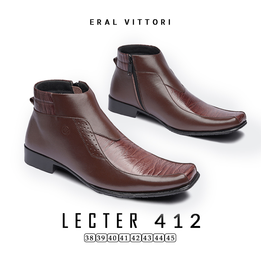 Eral Vittori - Lecter 412 Sepatu Boots Formal Pria Kulit Tinggi Zipper Hitam Coklat