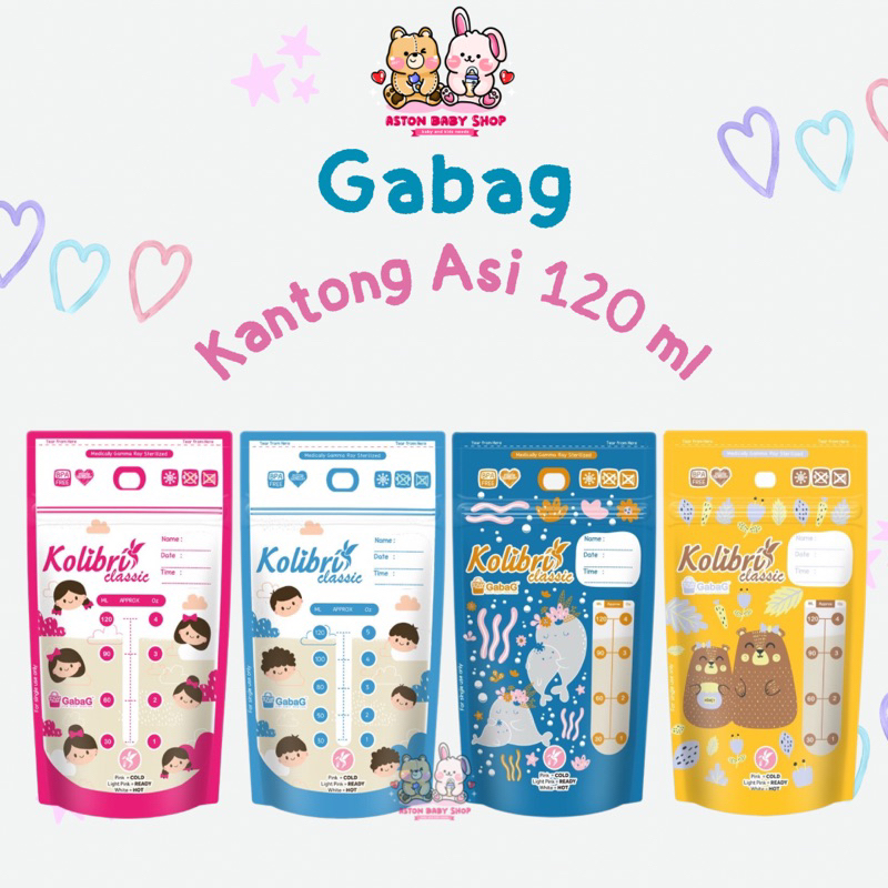 Kantong Asi Gabag 120 ml Boba / Whale / Bear / Boy / Milky Cow isi 30 pcs Gabag Kolibri Classic Breastmilk Storage 120 ml