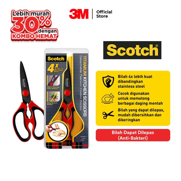 

Scotch 3M Gunting Dapur KS-DTR Merah, 9 inch / Ketajaman Andal
