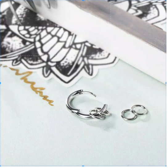 IP-R Anting Hoop Multi Ring Mewah untuk Pria / anting Hoop tindik dan jepit