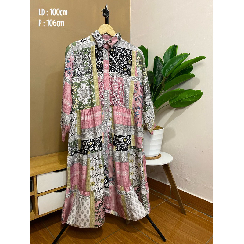 TUNIK MAXMARA motif abstrak tali pinggang hidup