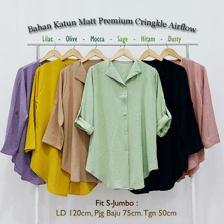 CARLINA DEVANCA SHIRT BLOUSE OLIVIA CRINKLE PREMIUM AIRFLOW MATT KATUN CRINGKLE ADEM