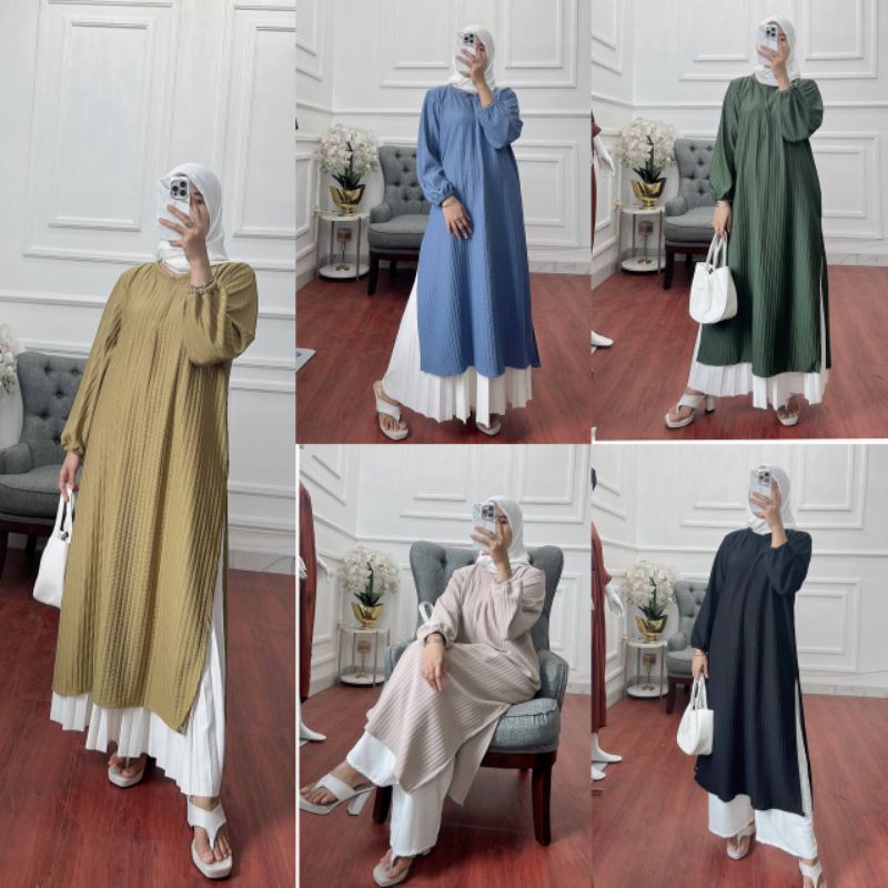 long tunik hornet knit premium lengan panjang karet