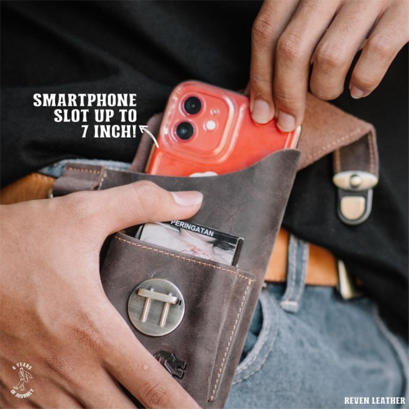 Tas Pinggang Hp Pria Waistbag Waist Bag Army Tempat Smartphone dan Dompet Tas Selempang Kulit Asli Multifungsi For Handphone 100% Kulit Sapi Asli