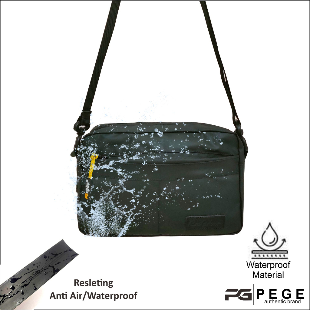 Tas Selempang Pria PEGE Thory Model 2in1 Bahan Waterproof AntiAir Model Polos Kasual - PG 8966