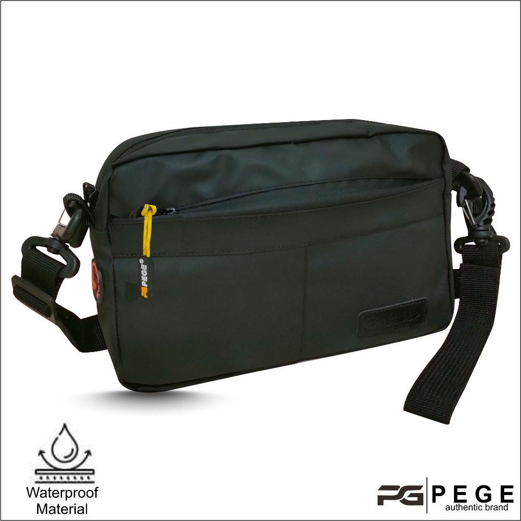 Tas Selempang Pria PEGE Thory Model 2in1 Bahan Waterproof AntiAir Model Polos Kasual - PG 8966