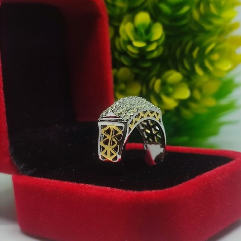 cincin cewe ikat perak motif tangga full berlian eropa asli free memo