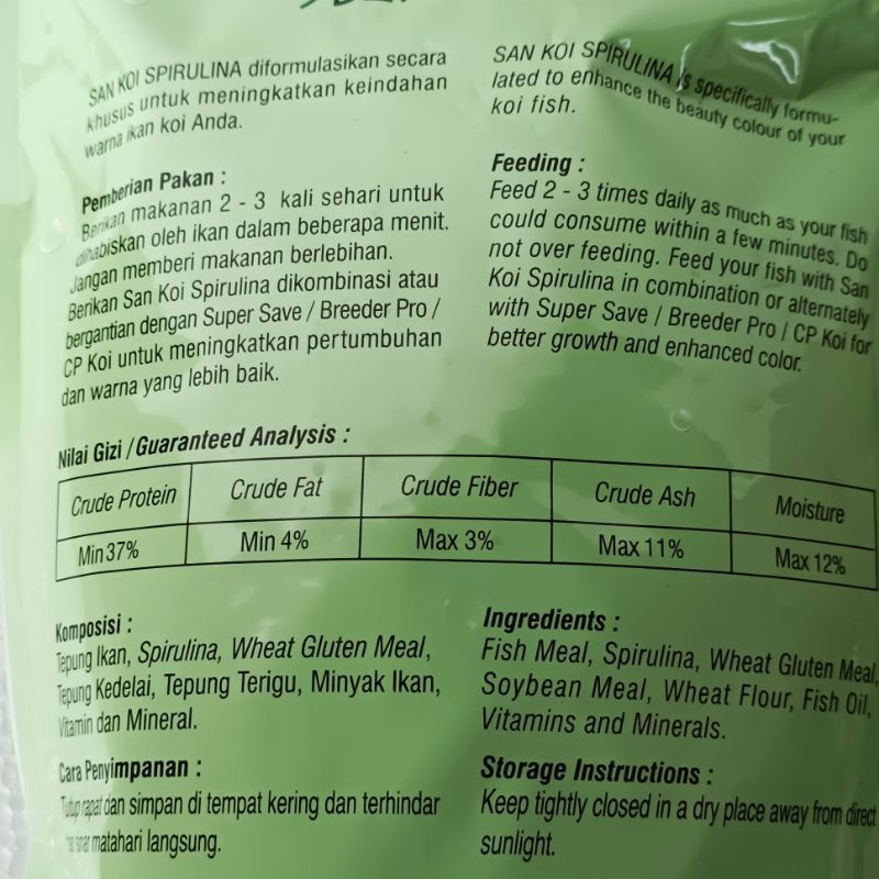 SAN KOI SPIRULINA 1KG S / M / L pakan ikan hias koi sankoi kolam akuarium