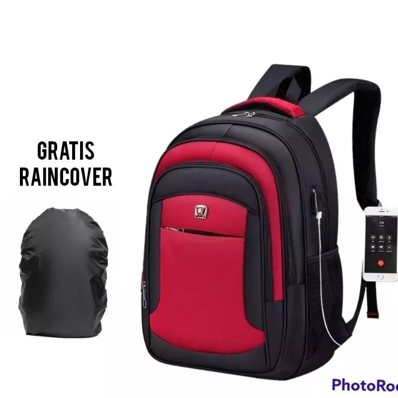 Ransel polo tas ransel sekolah Laki laki bahan kanvas Gratis Cover hujan