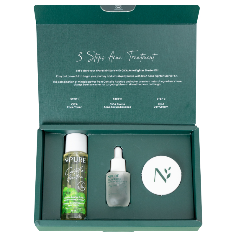 NPURE Anti Acne Starter Kit / Acne Fighter / Toner-Serum-Day Cream / Paket Anti Jerawat / Travel Size