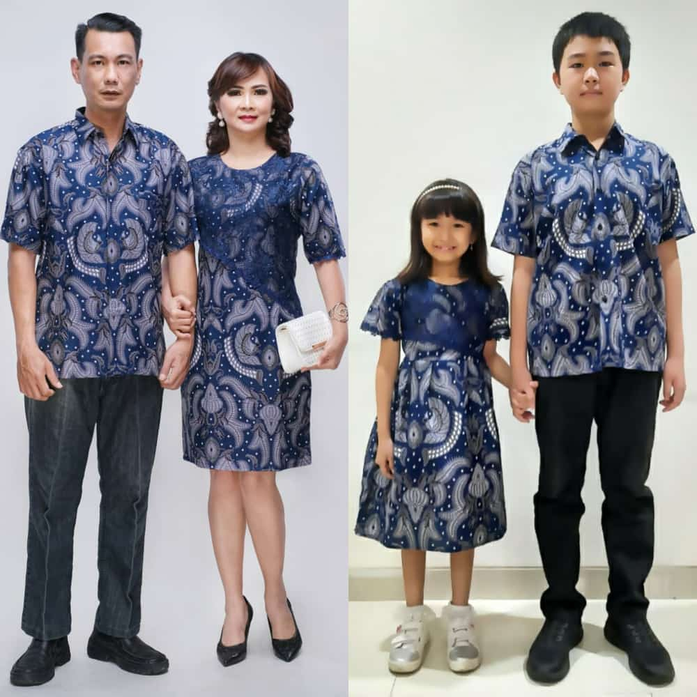 Couple Keluarga Kemeja Dress Pesta Gereja Batik Divania Brokat Biru