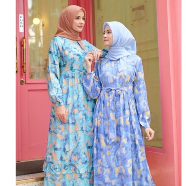 Ounadoutfit LISA dress wanita muslim cantik busui / dress rayon motif / homedress busui motif / dress muslim wanita / dress tosca