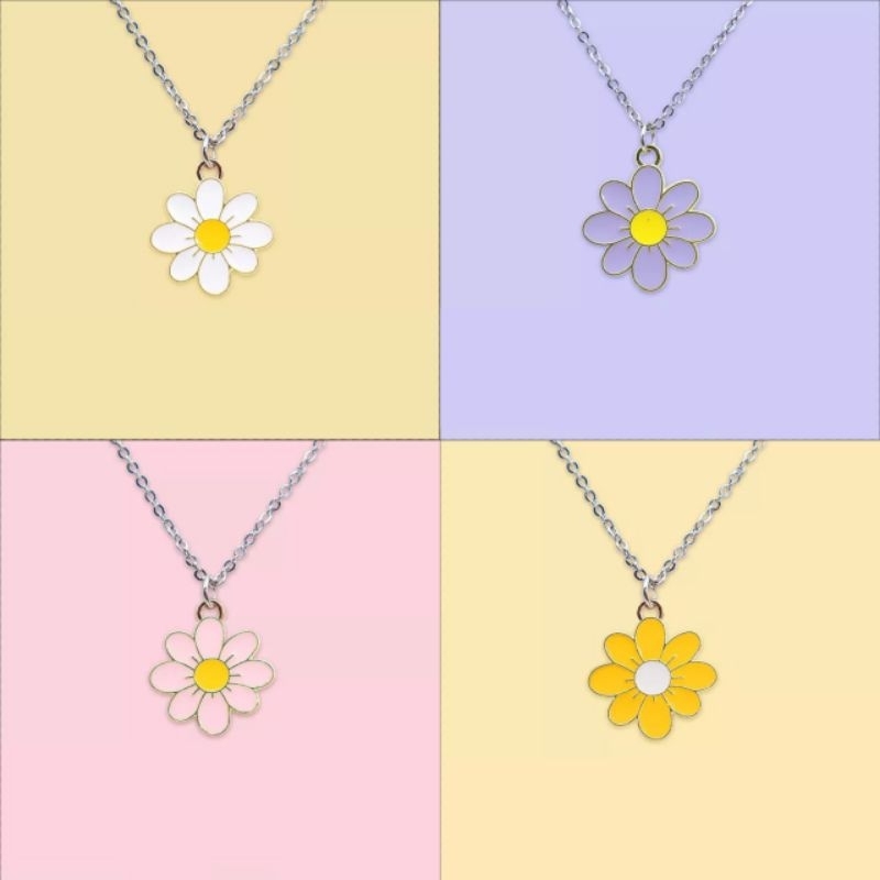 FerenHongXia Kalung Rantai Liontin Bunga Warna Warni Bahan Stainless Steel Alloy Untuk Wanita