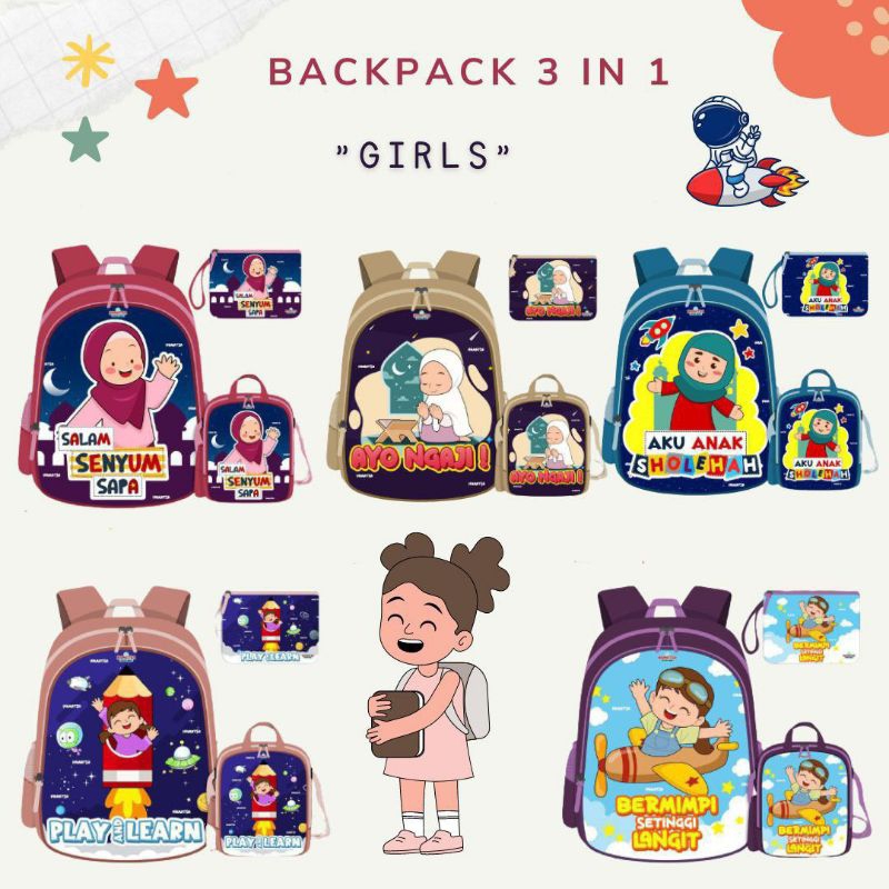 [ BACKPACK  3 IN 1 ] By Hamatsa tas anak di lengkapi Tas bekal dan dompet kotak pencil tas anak mura