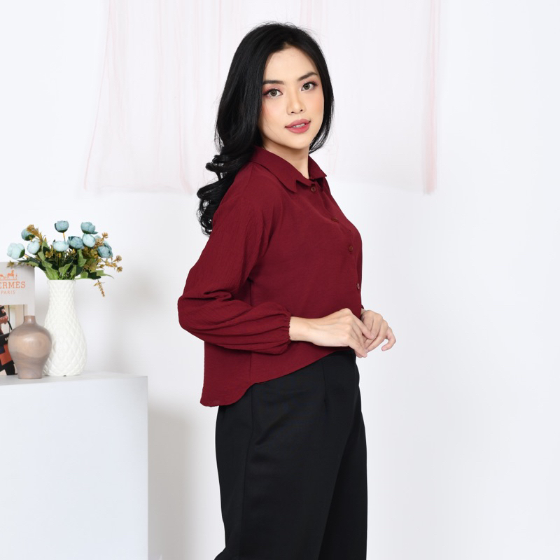 CROP LENGAN BALON ZAALORA / KEMEJA CROP PREMIUM CRINKLE POLOS / BLOUSE CRINKLE CROP TOP