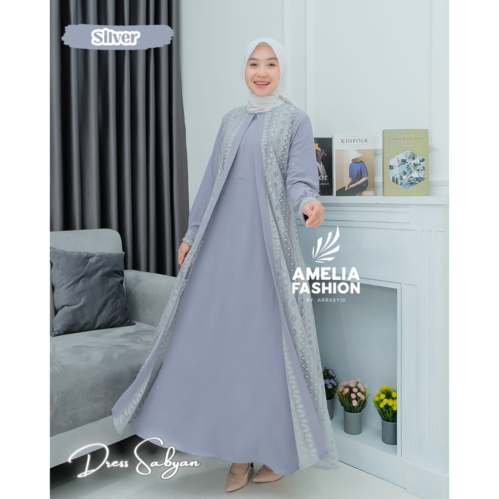 Gamis sabyan mix outer brokat wear syari ootd outfit FASHION by Amelia sabiyan putih hitam manasik haji umroh