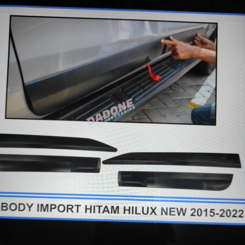 lis list body bodi samping mobil toyota Hilux 2015 sampai 2023 hitam dof 2022 2021 2020 2019 2018 2017 2016 tempel