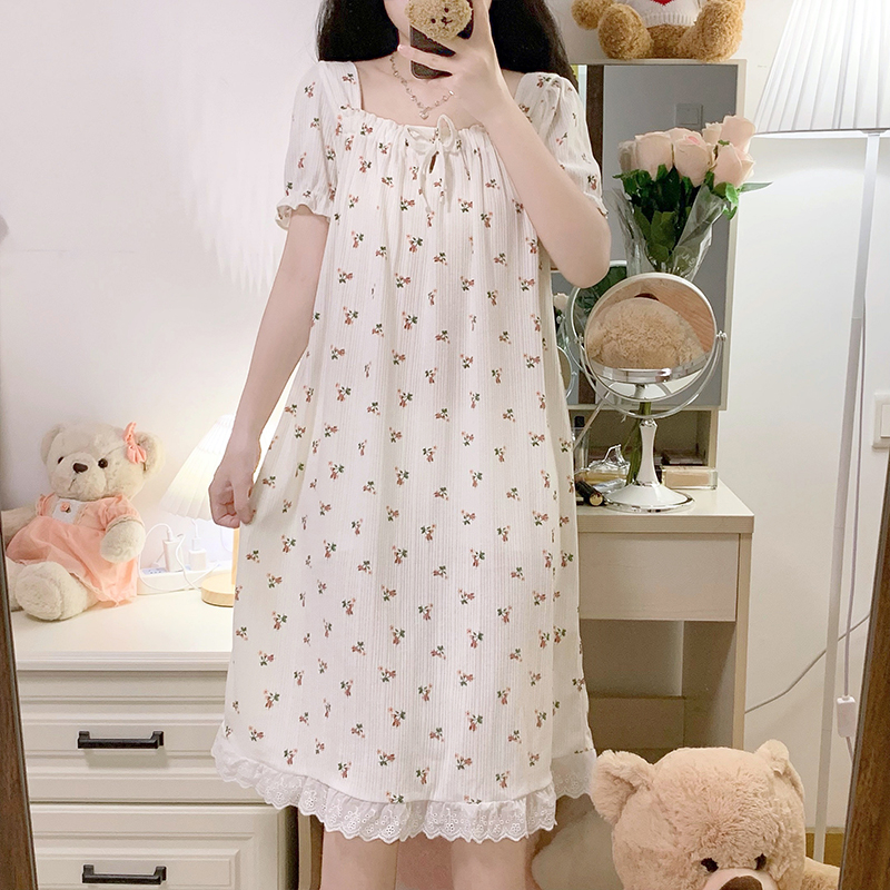 Dress Sweet French Gaun Cute Import Dress Putih Bunga Murah Wanita