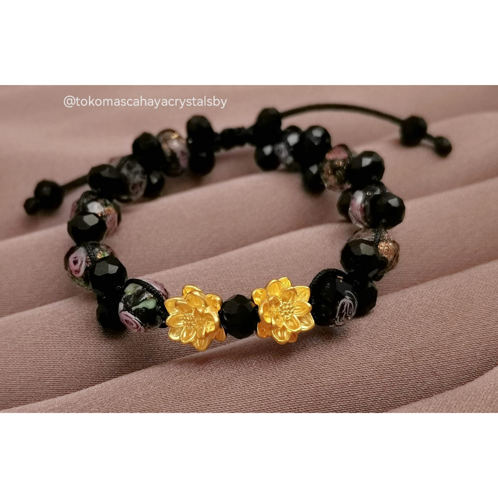 Gelang Mustika Teratai / Lotus Emas Kadar 24k HK Hongkong 999% 999 &amp; Gelang Mustika Serut