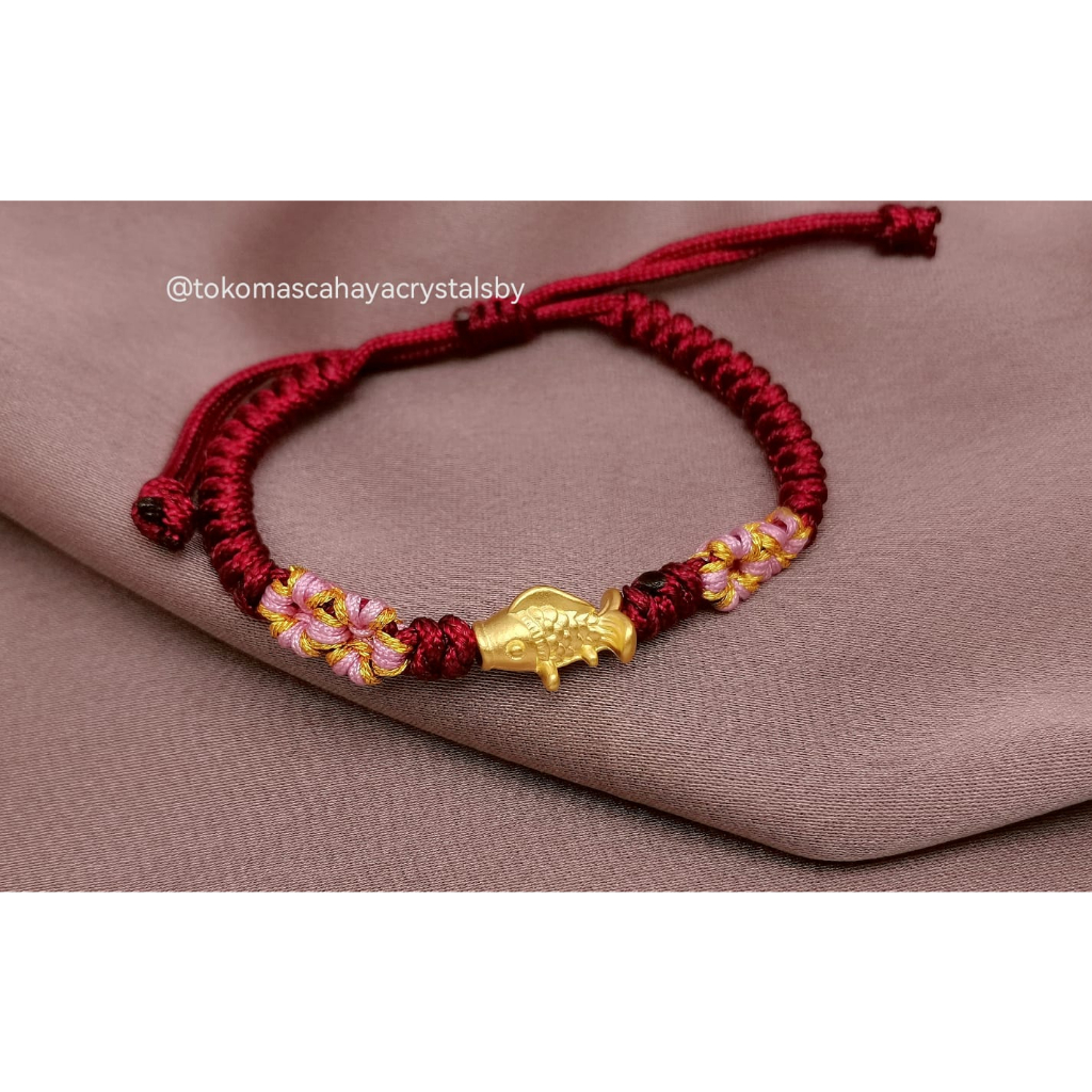 Gelang Charm Ikan Emas kadar 24k HK Hongkong 999.9% 9999 &amp; Gelang Serut (Pandora / Kepang serut)