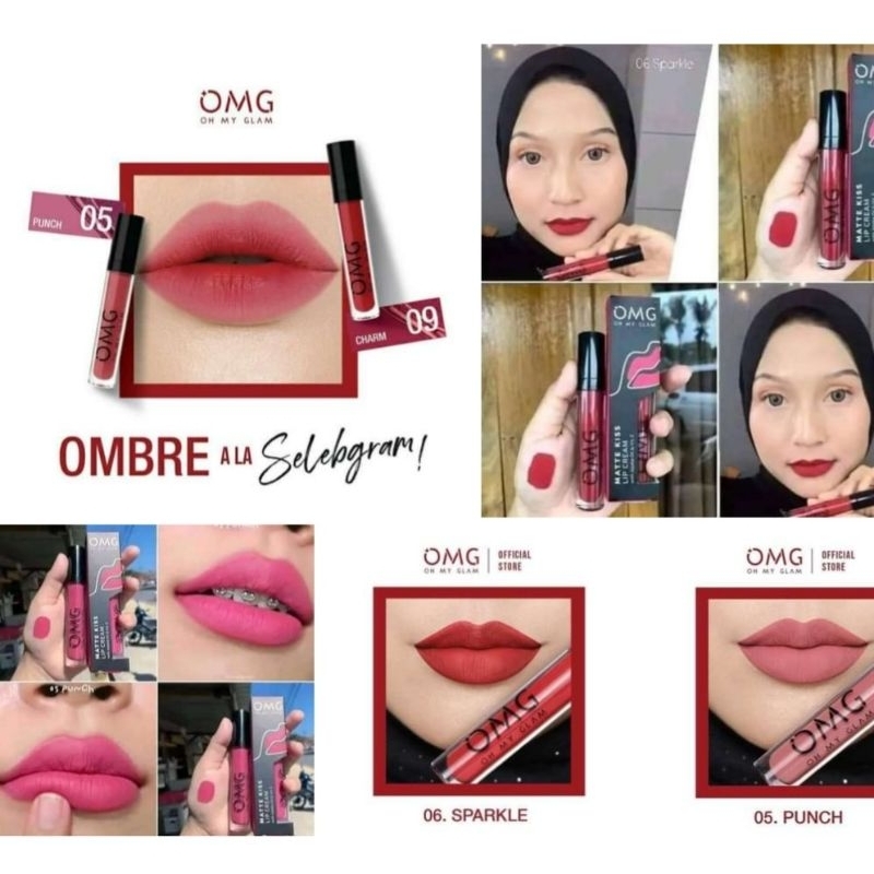 OMG Oh My GLAM Matte Kiss Lip Cream(Tahan Lama Original &amp; Harga promo &amp; Glosiran)(Kuwalitas no 1 harga hemat)