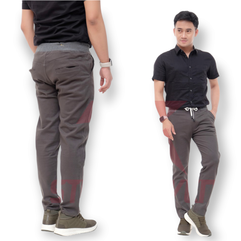 Celana Chino Panjang Pria Jumbo Cinos Bahan Melar Elastis Chinos Laki Slimfit Pinggang Karet Kolor