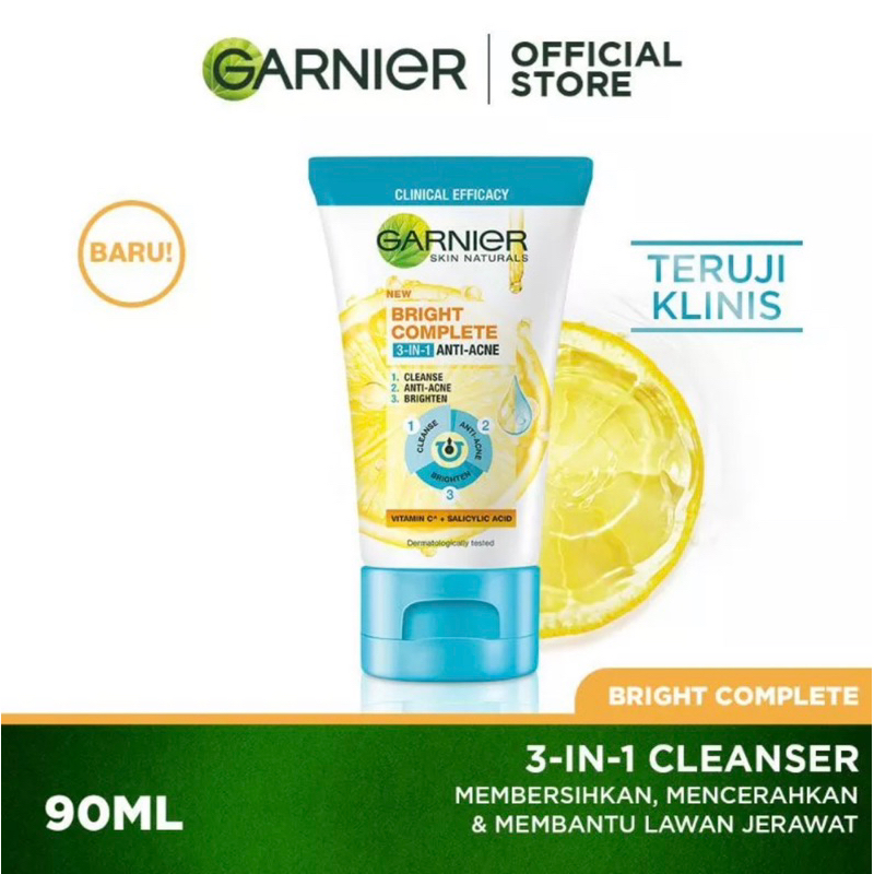 Garnier Bright Complete 3-in-1 Anti Acne Facial Wash Skin Care 90 ml