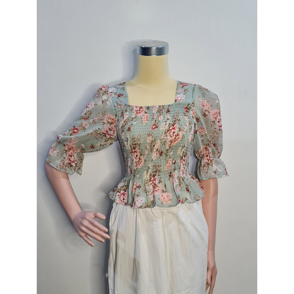 KOREAN STYLE FLORAL VINTAGE TOP BLOUSE ALA KOREA ATASAN WANITA