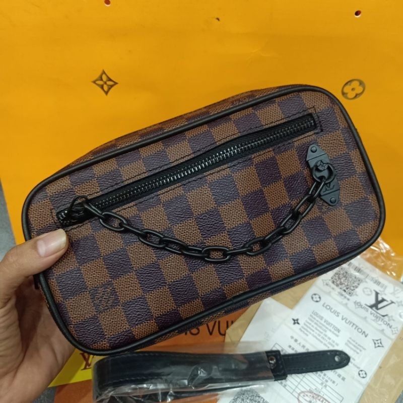 Handbag LV Pochette volga Damier Brown Clutch Tas Tangan Import