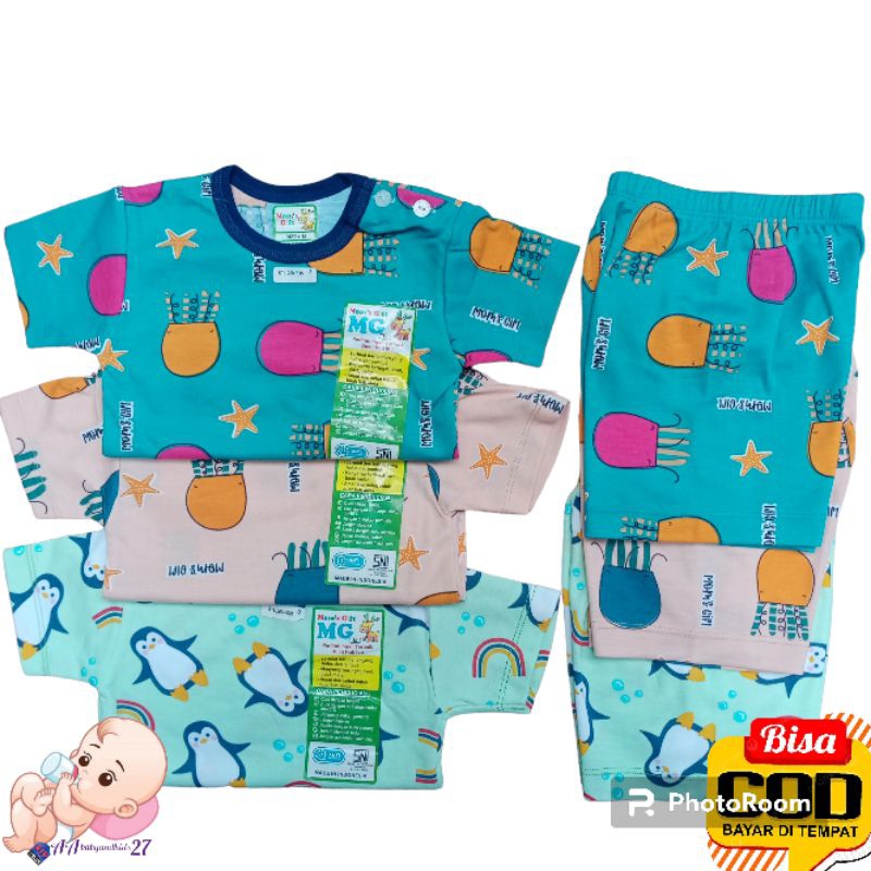 3PASANG MOM'S GIFT AQUATIC ANIMAL SERIES Setelan Baju Bayi Lengan Pendek Celana Pendek Ukuran S M L XL SNI Murah Nyaman Berkualitas