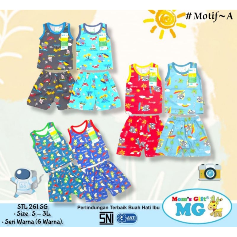 MOM'S GIFT 3PASANG Setelan Baju Bayi Lengan Kutung Full Printing Ukuran S M L XL SNI Murah Nyaman Berkualitas