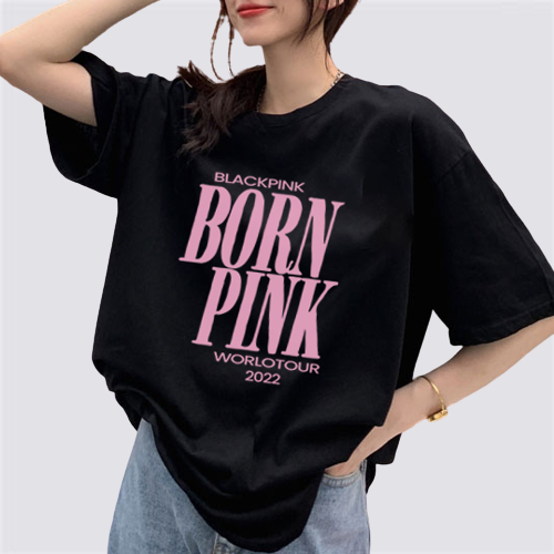 XiaoZhaiNv Kaos Atasan Oversize Wanita Born Pink Pattern Lengan Pendek A0920