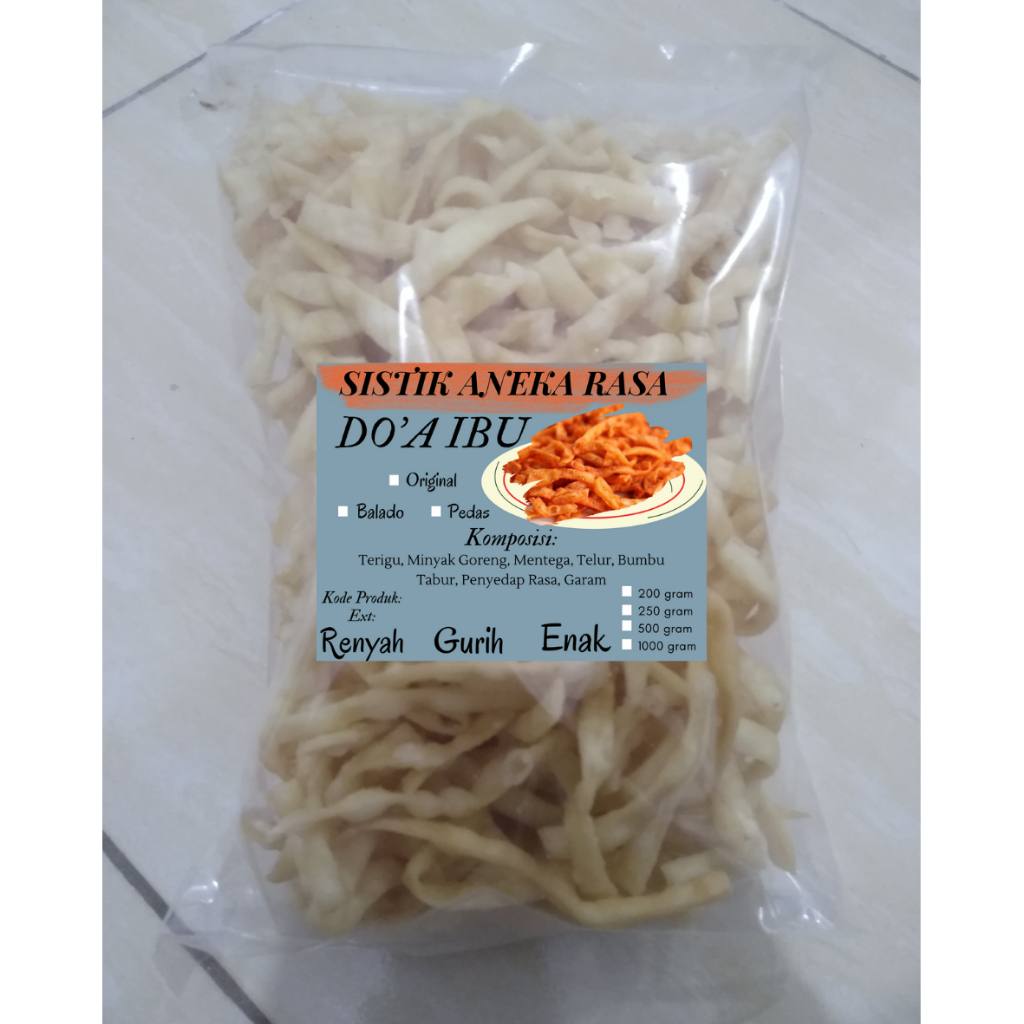 

Sistik 500 gram Original/Asin, Sistik Bawang, Sistik Pangsit, Enak Renyah & Gurih