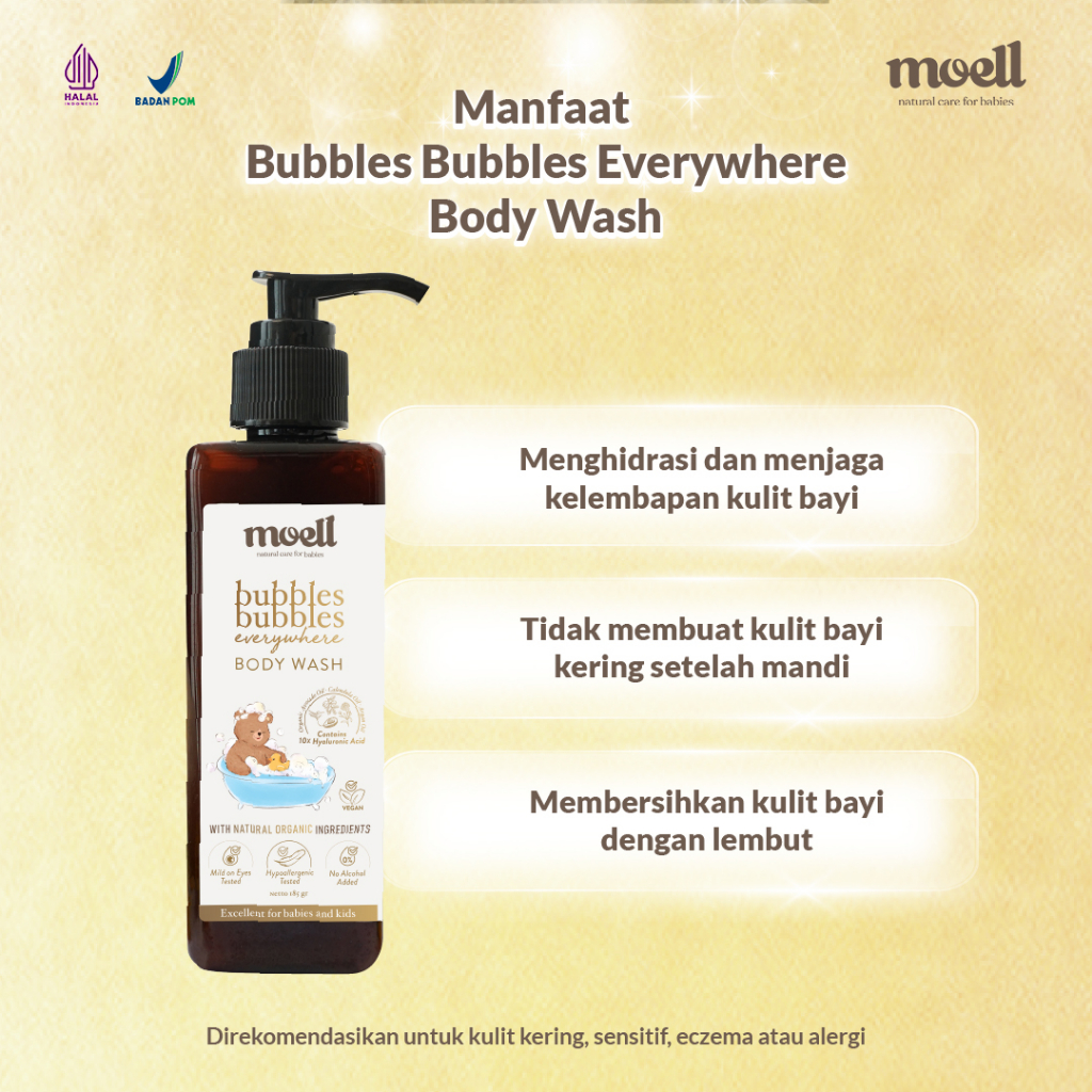 Moell Bubbles Everywhere Body Wash 185gr/ Sabun Natural Organik / SLS Free / Sabun Bayi / Safe For Sensitive Skin / Moell Bekasi