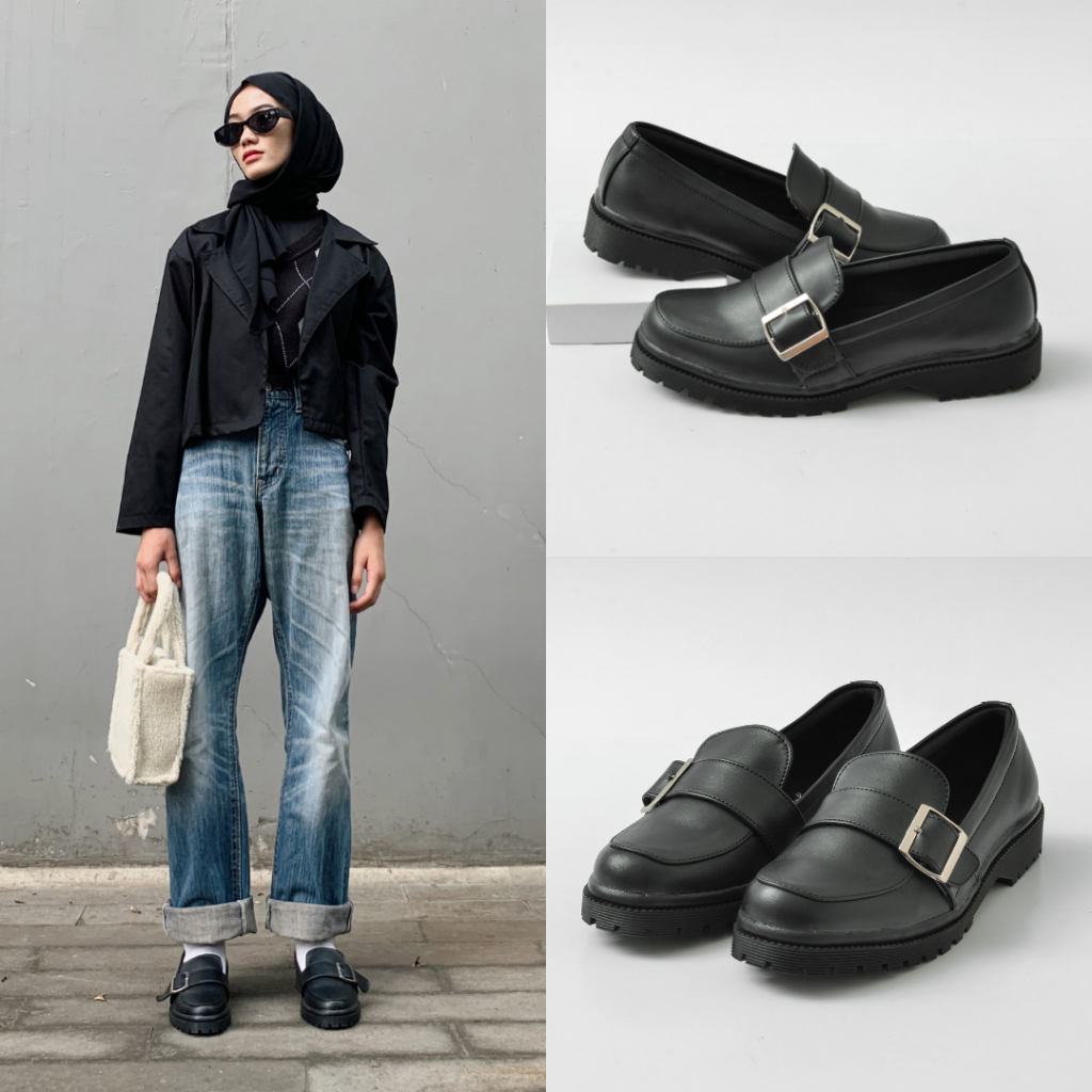 Sepatu Loafers Wanita Casual Santai Kerja Kantor Kuliah Sepatu Loafer Kulit Wanita Original - Jeslyn