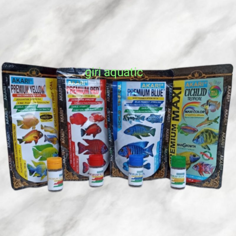 pelet ikan hias AKARI PREMIUM RED, PREMIUM BLUE YELLOW MAXI 10gram