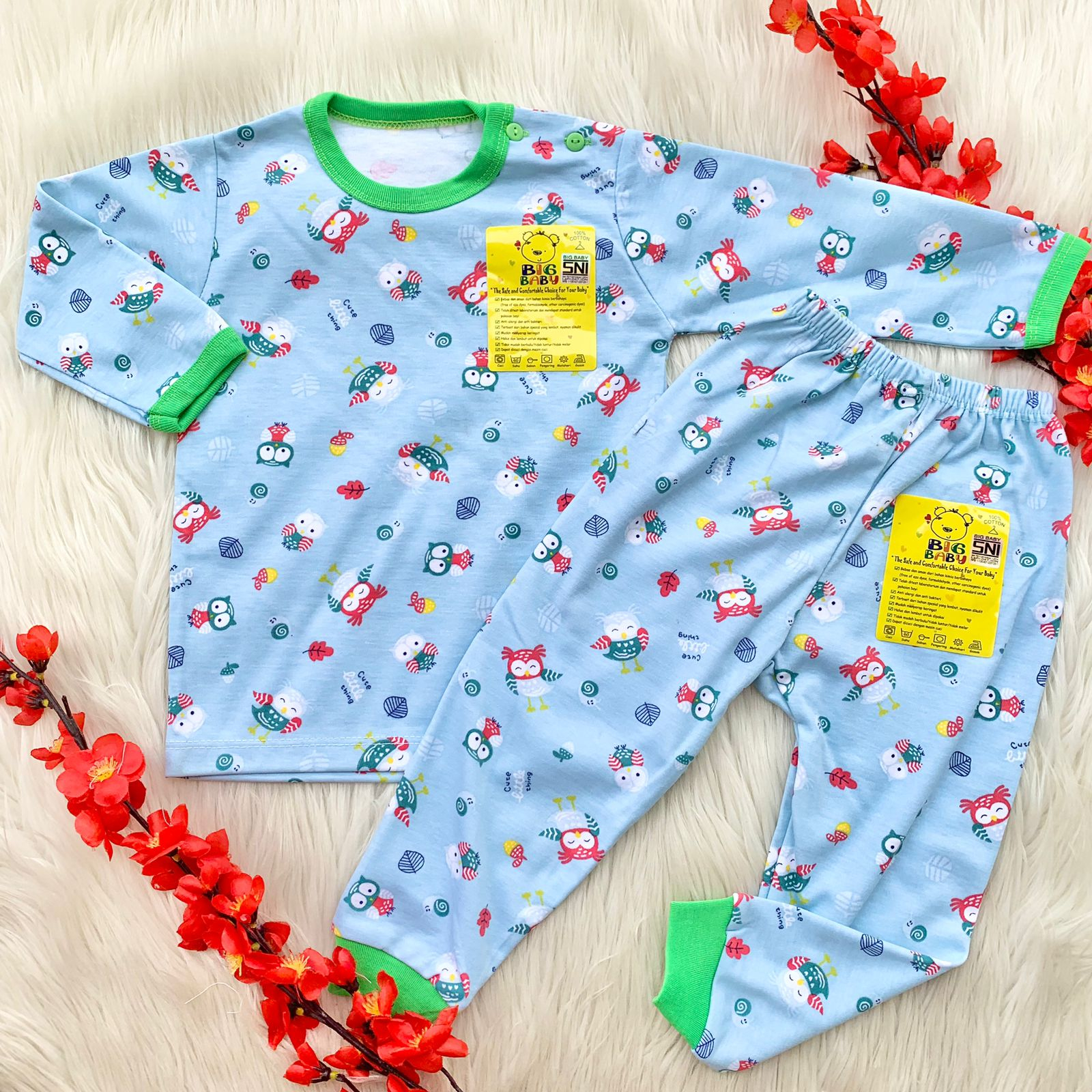 LIBBY / BIG BABY setelan panjang oblong baju tidur adem nyaman bayi anak lakilaki perempuan lucu motif -set pjg oblong